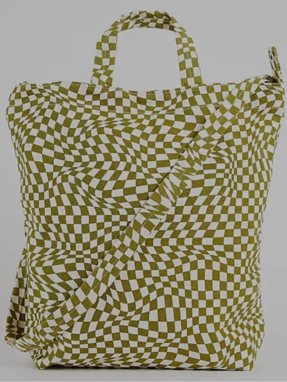 BAGGU Duck Bag, Olive and Cream Moss Trippy Checker Canvas Tote - Picture 5 of 5